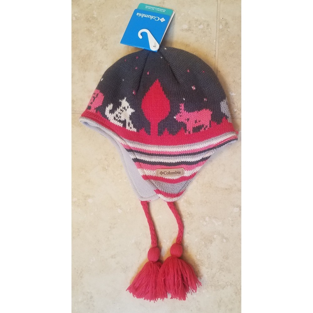 Columbia Youth Girls Beanie Winter Snow Hat Pink Gray Omni-wick One Size NEW